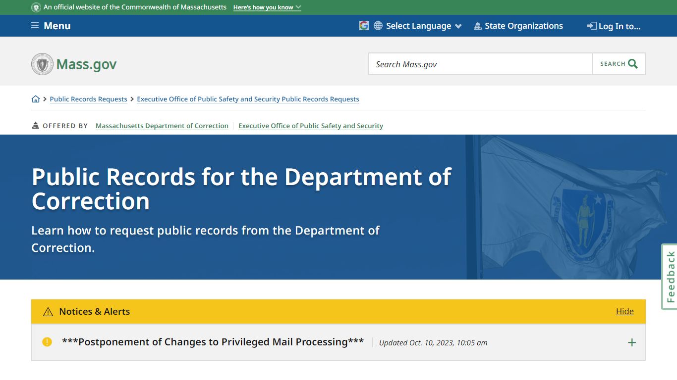 Public Records for the Department of Correction | Mass.gov