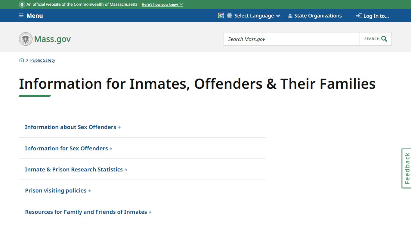 Information for Inmates, Offenders & Their Families | Mass.gov
